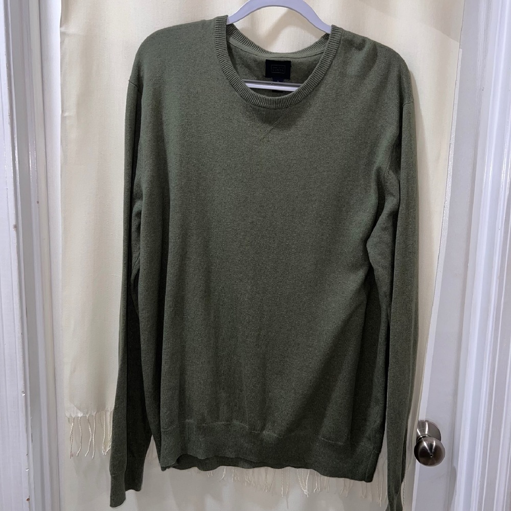 14th &‎ Union Cotton Cashmere Sweater Olive Green Crew Neck Mens XL Casual
